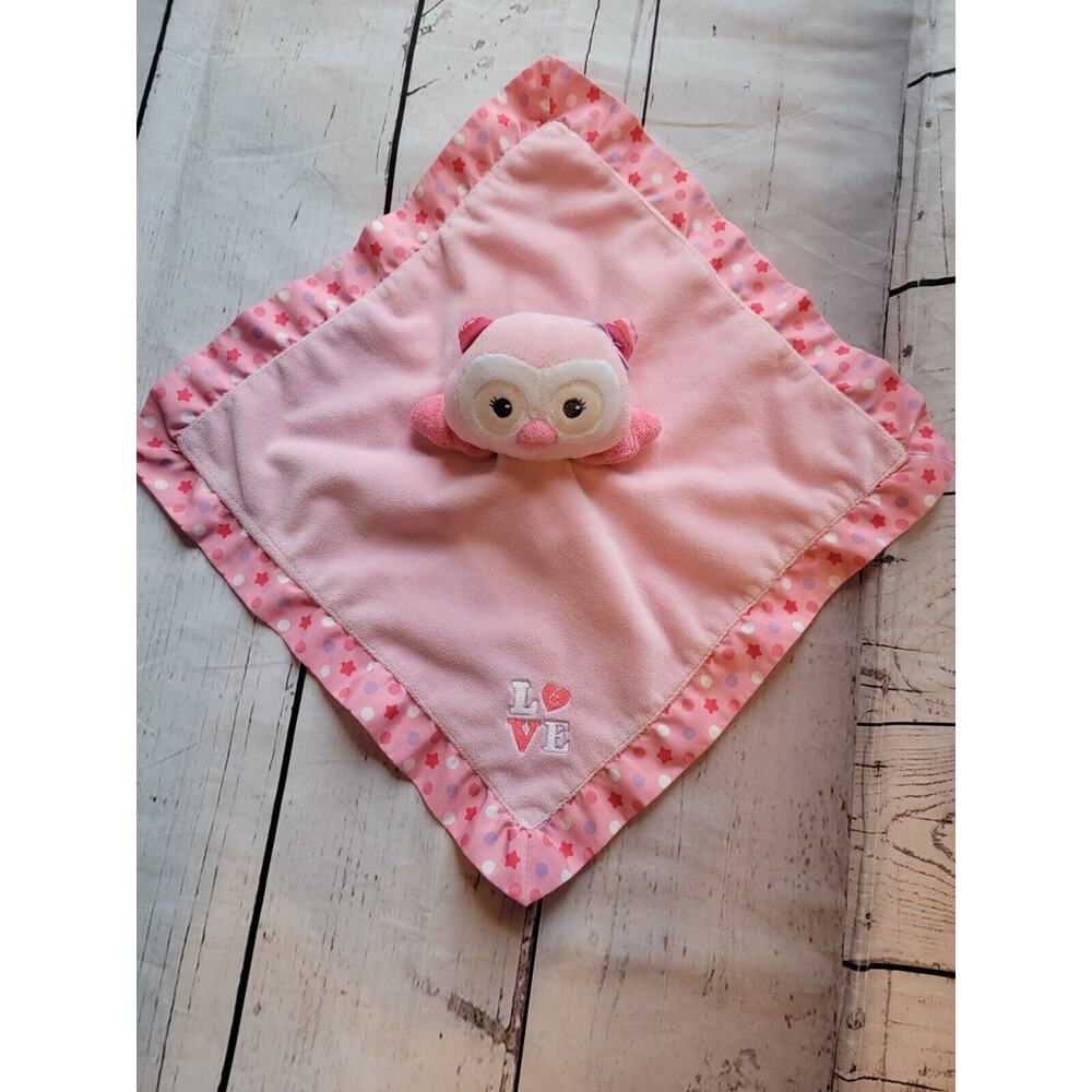 Garanimals Owl Lovey Pink Security Blanket Love Rattle Plush Stars Dot Satin